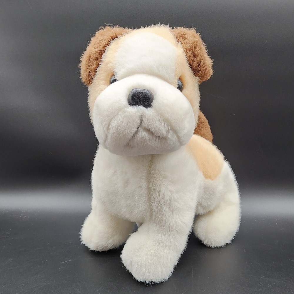 Prettique Designs 9" Tan White Bulldog Plush Stuffed Animal Puppy Vintage Toy